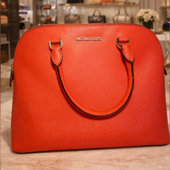 Michael Kors Handbags - Michael Kors Cindy Medium Dome Satchel - Mandarin Saffiano Leather